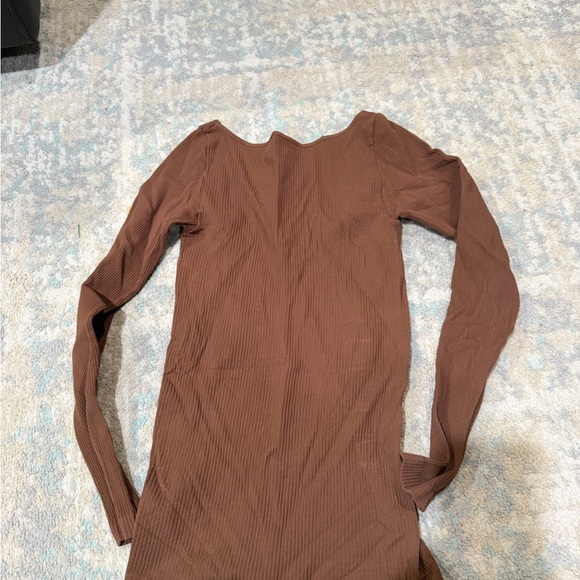 Intimately Free People Movement Knit Brown Ribbed Lace Front Long Sleeve M / L - Picture 3 of 3